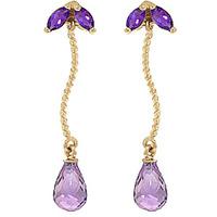 Amethyst Teardrop Briolette Earrings 3.4ctw in 9ct Gold