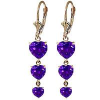 Amethyst Triple Heart Drop Earrings 6.0ctw in 9ct Gold