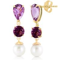 Amethyst and Pearl Droplet Earrings 10.5ctw in 9ct Gold