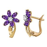 Amethyst and Diamond Flower Petal Drop Earrings 1.0ctw in 9ct Gold