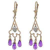 Amethyst and Diamond Trilogy Drop Earrings 4.8ctw in 9ct Gold