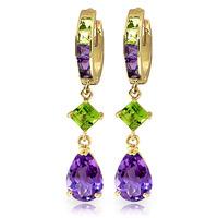 Amethyst and Peridot Huggie Earrings 5.37ctw in 9ct Gold