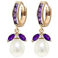 amethyst and pearl dewdrop huggie earrings 103ctw in 9ct gold