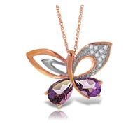 Amethyst and Diamond Butterfly Pendant Necklace 3.5ctw in 9ct Rose Gold