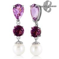 amethyst and pearl droplet earrings 105ctw in 9ct white gold