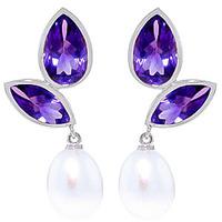 amethyst and pearl petal drop earrings 160ctw in 9ct white gold