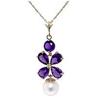 Amethyst and Pearl Blossom Pendant Necklace 3.65ctw in 9ct Gold