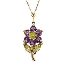 Amethyst and Peridot Flower Petal Pendant Necklace 1.06ctw in 9ct Gold