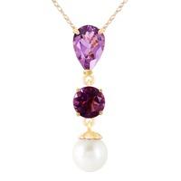 Amethyst and Pearl Hourglass Pendant Necklace 5.25ctw in 9ct Gold