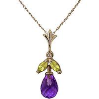 Amethyst and Peridot Snowdrop Pendant Necklace 1.7ctw in 9ct Gold