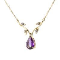 Amethyst and Diamond Vine Branch Pendant Necklace 1.5ct in 9ct Gold