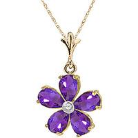 Amethyst and Diamond Flower Petal Pendant Necklace 2.2ctw in 9ct Gold