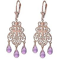 Amethyst Trilogy Briolette Drop Earrings 3.75ctw in 9ct Rose Gold