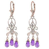 Amethyst and Diamond Baroque Drop Earrings 4.8ctw in 9ct Rose Gold