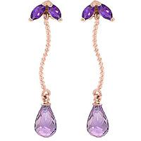 Amethyst Teardrop Briolette Earrings 3.4ctw in 9ct Rose Gold