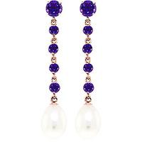 amethyst and pearl by the yard drop earrings 100ctw in 9ct rose gold