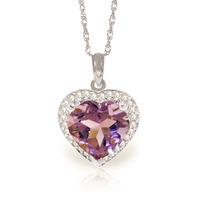 Amethyst and Diamond Halo Pendant Necklace 3.1ct in 9ct White Gold