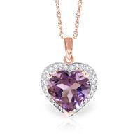 Amethyst and Diamond Halo Pendant Necklace 3.1ct in 9ct Rose Gold