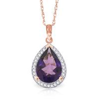 Amethyst and Diamond Halo Pendant Necklace 3.25ct in 9ct Rose Gold