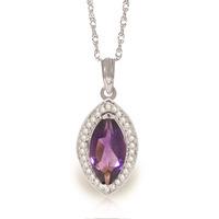 Amethyst and Diamond Halo Pendant Necklace 1.65ct in 9ct White Gold