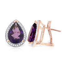 Amethyst and Diamond French Clip Halo Earrings 6.5ctw in 9ct Rose Gold