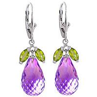 Amethyst and Peridot Snowdrop Earrings 15.0ctw in 9ct White Gold