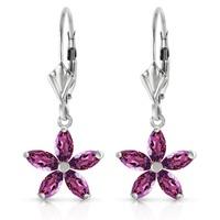 Amethyst Flower Star Drop Earrings 2.8ctw in 9ct White Gold