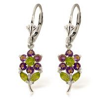 Amethyst and Peridot Flower Petal Drop Earrings 2.12ctw in 9ct White Gold