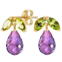 Amethyst and Peridot Snowdrop Stud Earrings 3.4ctw in 9ct Gold