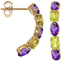 Amethyst and Peridot Linear Stud Earrings 2.5ctw in 9ct Gold