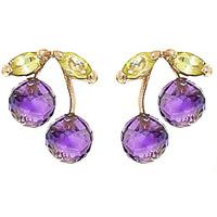 Amethyst and Peridot Cherry Drop Stud Earrings 2.9ctw in 9ct Gold