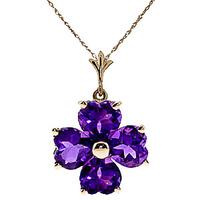 Amethyst Four Leaf Clover Heart Pendant Necklace 3.8ctw in 9ct Gold