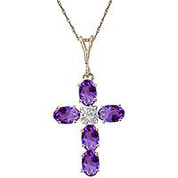 Amethyst and Diamond Rio Cross Pendant Necklace 1.73ctw in 9ct Gold