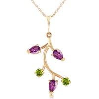 Amethyst and Peridot Vine Pendant Necklace 0.95ctw in 9ct Gold