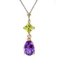 amethyst and peridot droplet pendant necklace 20ctw in 9ct gold