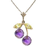 Amethyst and Peridot Cherry Drop Pendant Necklace 1.45ctw in 9ct Gold