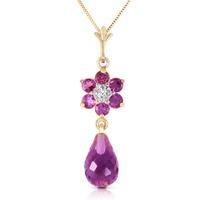 Amethyst and Diamond Flower Pendant Necklace 2.75ctw in 9ct Gold