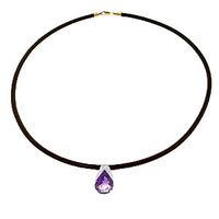 Amethyst Snowcap Leather Pendant Necklace 6.0ct in 9ct Gold