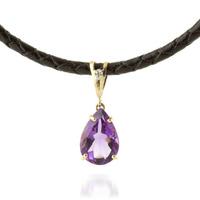 Amethyst and Diamond Leather Pendant Necklace 6.0ct in 9ct Gold