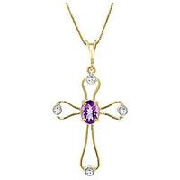 amethyst and diamond venetian cross pendant necklace 045ct in 9ct gold