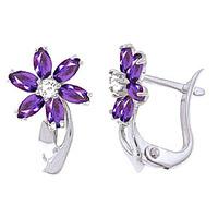 Amethyst and Diamond Flower Petal Drop Earrings 1.0ctw in 9ct White Gold