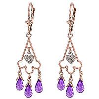 amethyst and diamond trilogy drop earrings 48ctw in 9ct rose gold