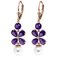 amethyst and pearl blossom drop earrings 628ctw in 9ct rose gold