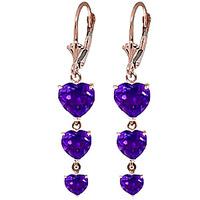 Amethyst Triple Heart Drop Earrings 6.0ctw in 9ct Rose Gold