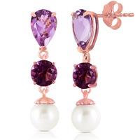 Amethyst and Pearl Droplet Earrings 10.5ctw in 9ct Rose Gold