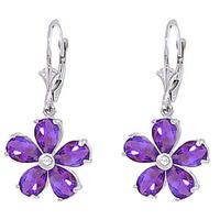 Amethyst and Diamond Flower Petal Drop Earrings 4.4ctw in 9ct White Gold