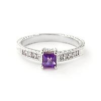 Amethyst and Diamond Shoulder Set Ring 0.5ct in 9ct White Gold