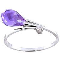 Amethyst and Diamond Droplet Ring 1.5ct in 9ct White Gold