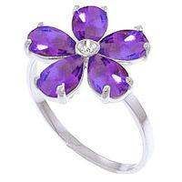 Amethyst and Diamond Five Petal Ring 2.2ctw in 9ct White Gold