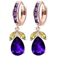 Amethyst and Peridot Huggie Drop Earrings 14.3ctw in 9ct Rose Gold